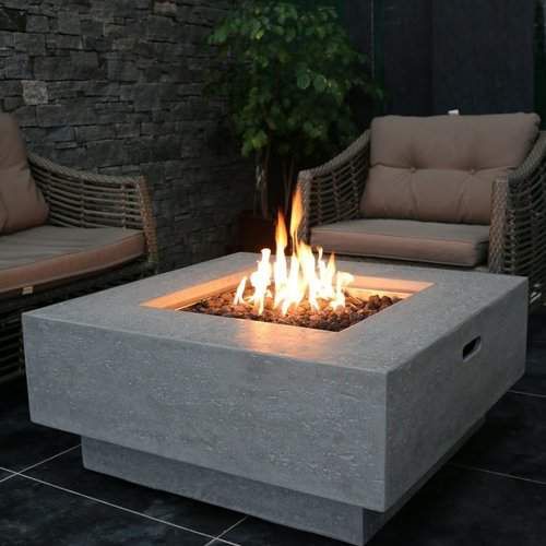 Elementi Manhattan OFG103 Light Gray Square Concrete Fire Pit Table