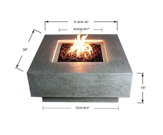 Elementi Manhattan OFG103 Square Concrete Fire Pit Table Dimensions Drawing