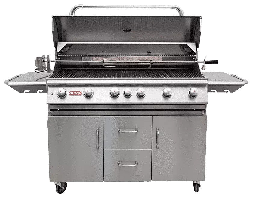 Bull Diablo 46-Inch 6 Burner Freestanding Gas Grill with Infrared Rear Burner & Rotisserie Kit - 62648+CART