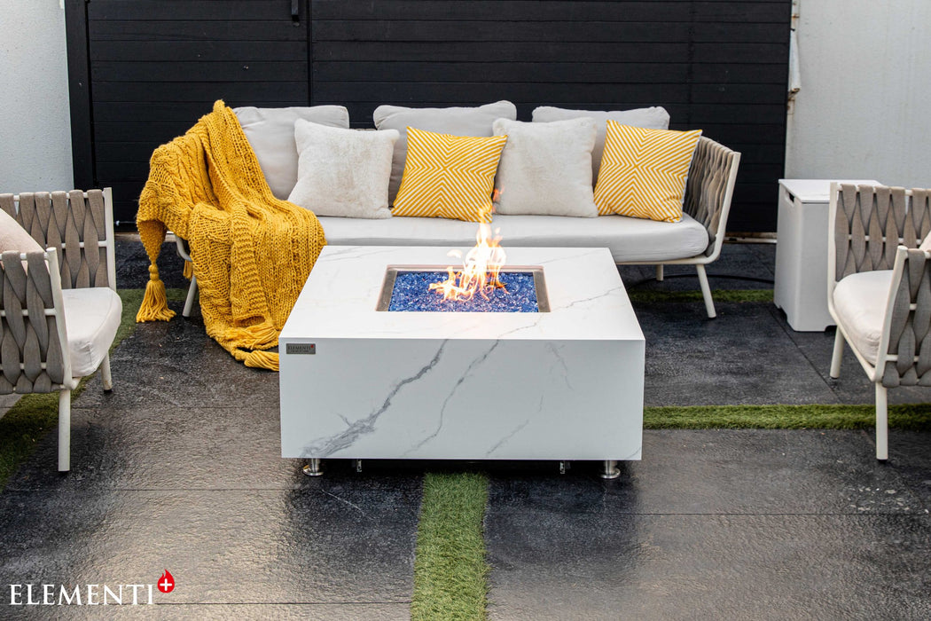 Elementi Plus Bianco Marble Porcelain Fire Pit Table OFP103BW