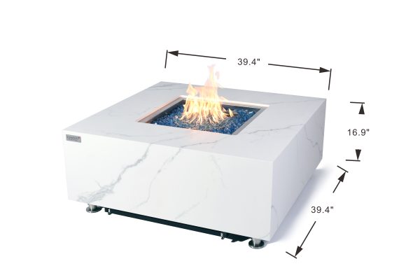 Elementi Plus Bianco Marble Porcelain Fire Pit Table OFP103BW