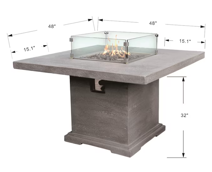 Elementi Birmingham OFG202 Fire Pit Outdoor Heating Dining Table Dimensions Drawing