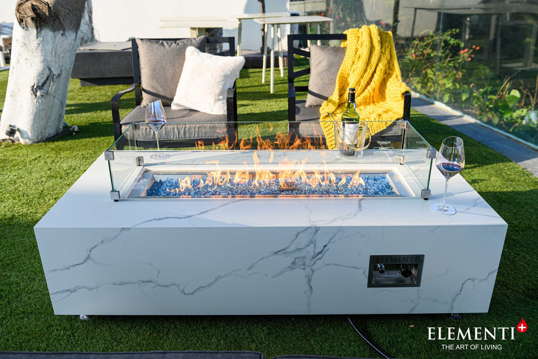 Elementi Plus Carrara Marble Porcelain Fire Pit Table OFP121BW