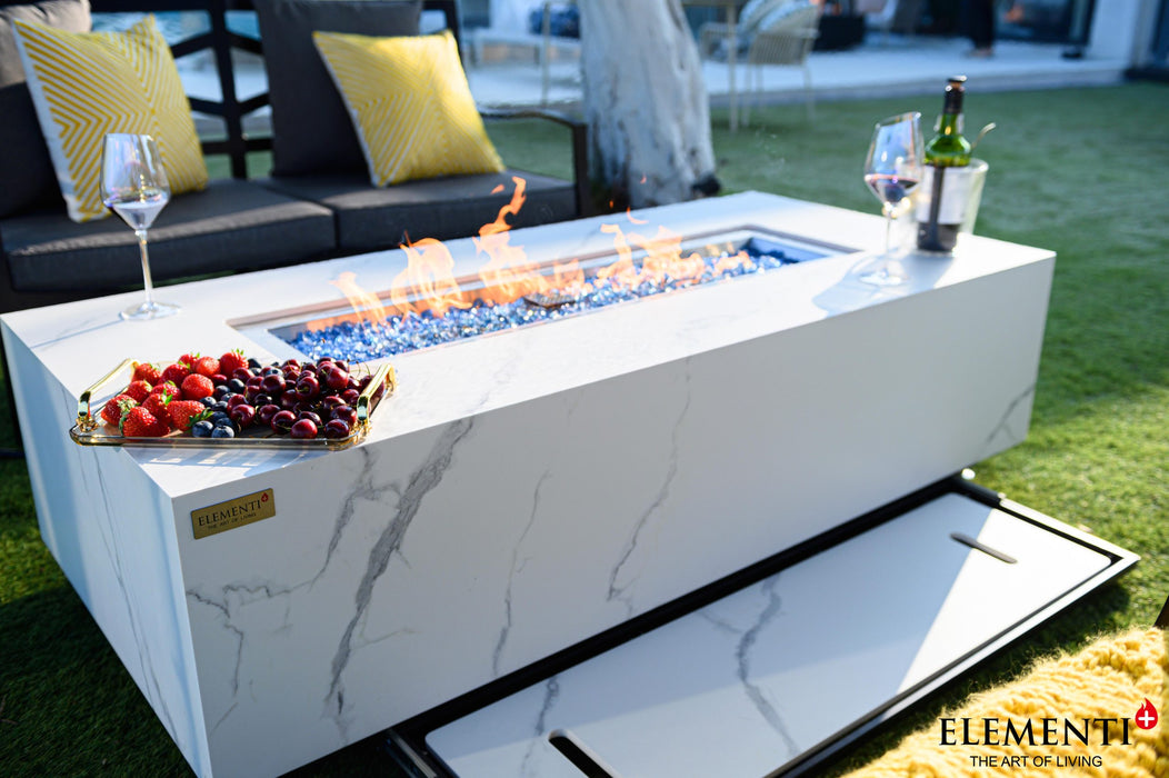 Elementi Plus Carrara Marble Porcelain Fire Pit Table OFP121BW