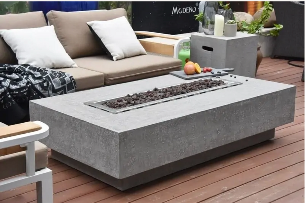 Elementi Granville OFG121 Light Gray Rectangular Concrete Fire Pit Table