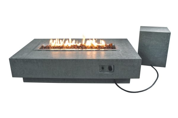 Elementi Hampton OFG139 Light Gray Rectangular Concrete Fire Pit Table with Propane Tank Holder