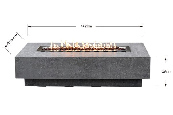 Elementi Hampton OFG139 Rectangular Concrete Fire Pit Table Dimensions Drawing