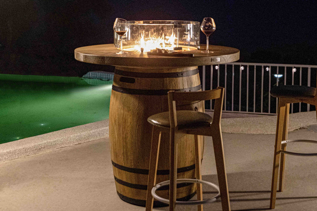 Elementi Lafite OFG225 Barrel Bar Fire Pit Table with Glass Wind Screen