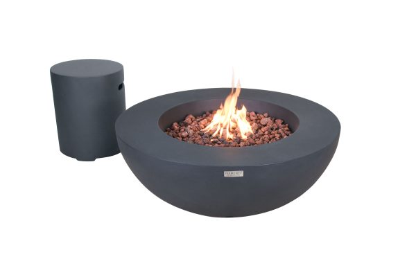 Elementi Lunar OFG101 Dark Gray Round Concrete Fire Pit Bowl with Propane Tank Holder