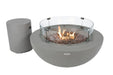 Elementi Lunar OFG101 Light Gray Round Concrete Fire Pit Bowl with Glass Wind Screen and Propane Tank Holder