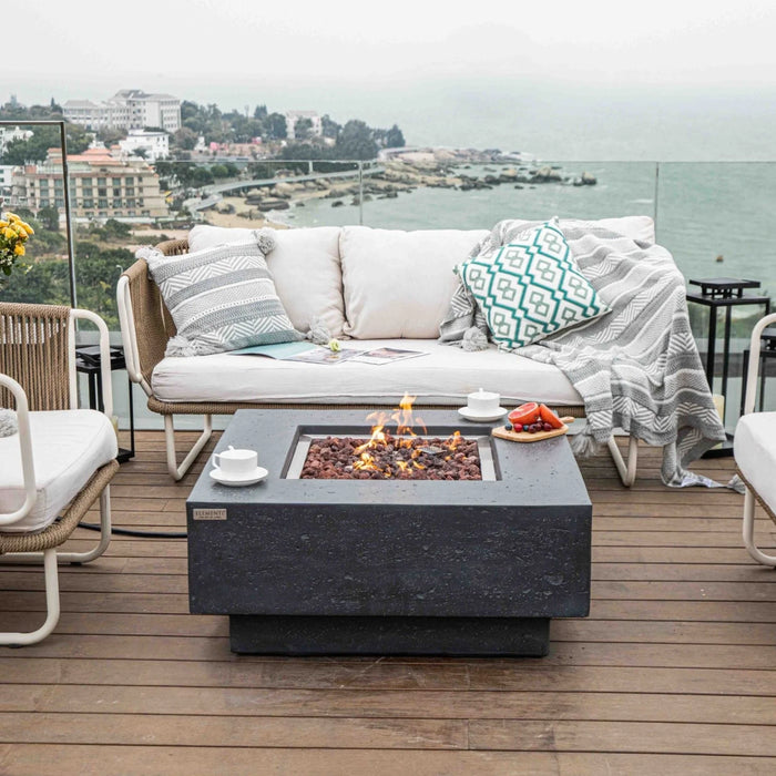 Elementi Manhattan OFG103 Dark Gray Square Concrete Fire Pit Table