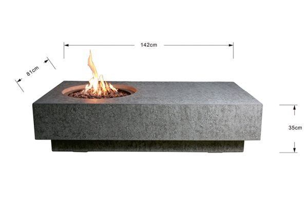 Elementi Metropolis OFG104 Rectangular Concrete Fire Pit Table Dimensions Drawing