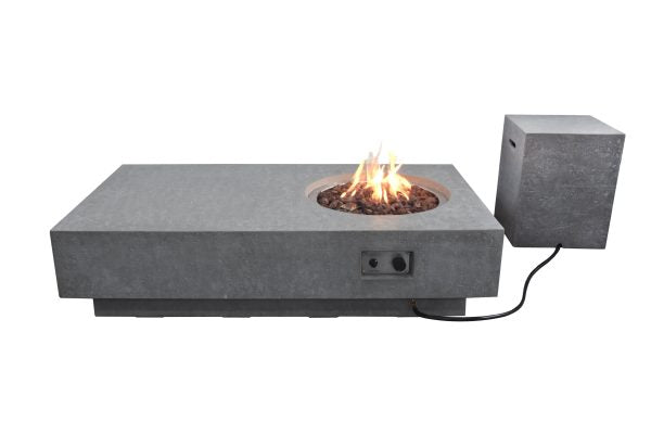 Elementi Metropolis OFG104 Light Gray Rectangular Concrete Fire Pit Table with Propane Tank Holder