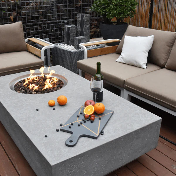 Elementi Metropolis OFG104 Light Gray Rectangular Concrete Fire Pit Table