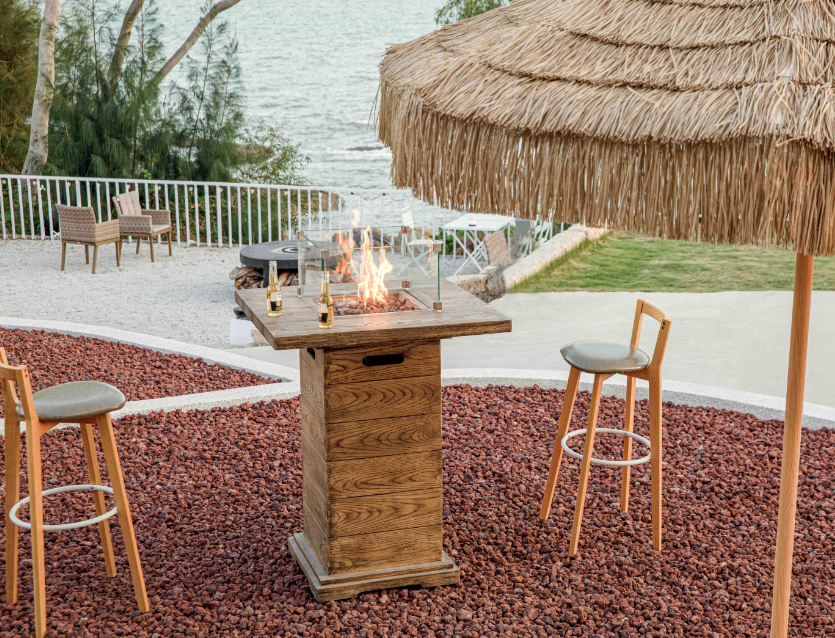 Elementi Rova OFG224 Fire Pit Bar Table with Glass Wind Screen