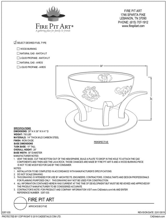 Fire Pit Art - Africa's Big Five Carbon Steel Fire Pit