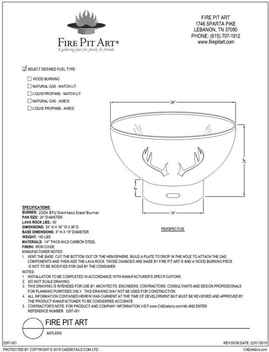 Fire Pit Art - Antlers Carbon Steel Fire Pit