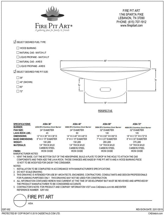 Fire Pit Art - Asia 72" Carbon Steel Fire Pit