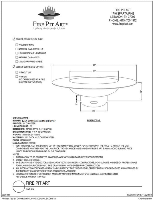 Fire Pit Art - Saturn Carbon Steel Fire Pit