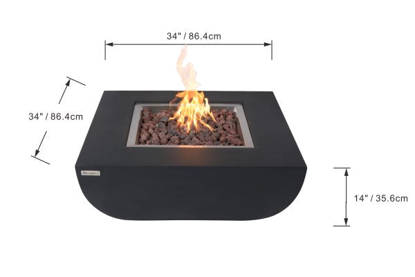 Modeno Aurora Square Concrete Fire Pit Table Dimensions Drawing OFG114