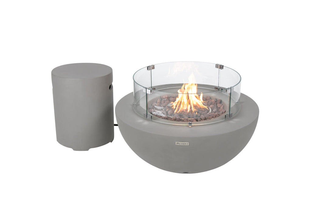 Modeno Roca Round Concrete Fire Pit Bowl with Glass Wind Screen and Tank Cover OFG107