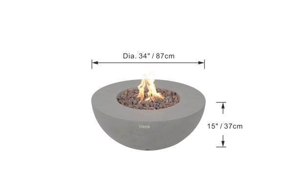 Modeno Roca Round Concrete Fire Pit Bowl Dimensions Drawing OFG107