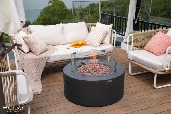 Modeno Venice Round Concrete Fire Pit Table with Glass Wind Screen OFG113