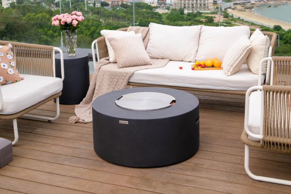 Modeno Venice Round Concrete Fire Pit Table with Stainless Steel Lid OFG113