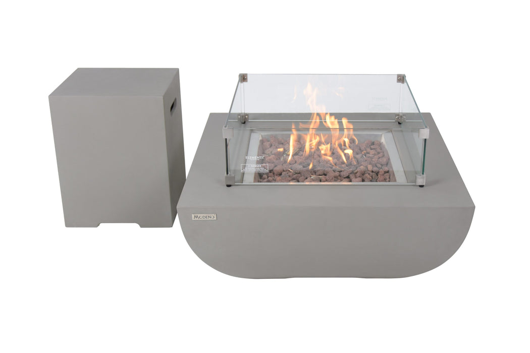 Modeno Westport Square Concrete Fire Pit Table with Glass Wind Screen and Tank Cover OFG135