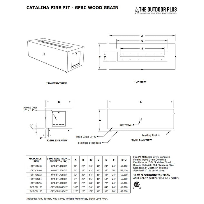 The Outdoor Plus Catalina Rectangular GFRC Wood Grain Concrete Fire Pit