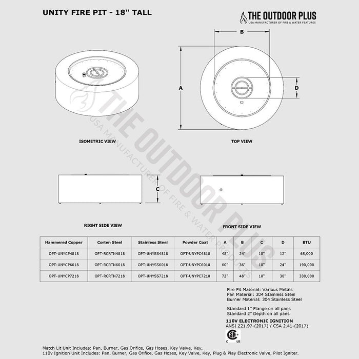 The Outdoor Plus Unity Stainless Steel Fire Pit - 18" Tall