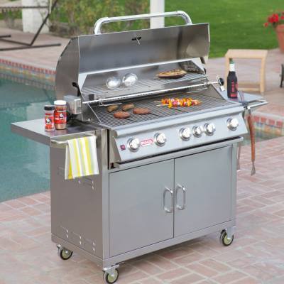 Bull Diablo 46-Inch 6 Burner Freestanding Gas Grill with Infrared Rear Burner & Rotisserie Kit - 62648+CART